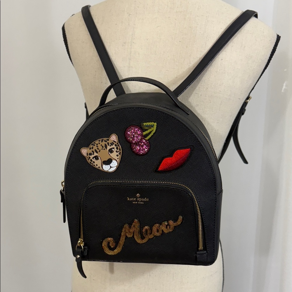 Kate Spade Black Backpack with Embroidered Patches